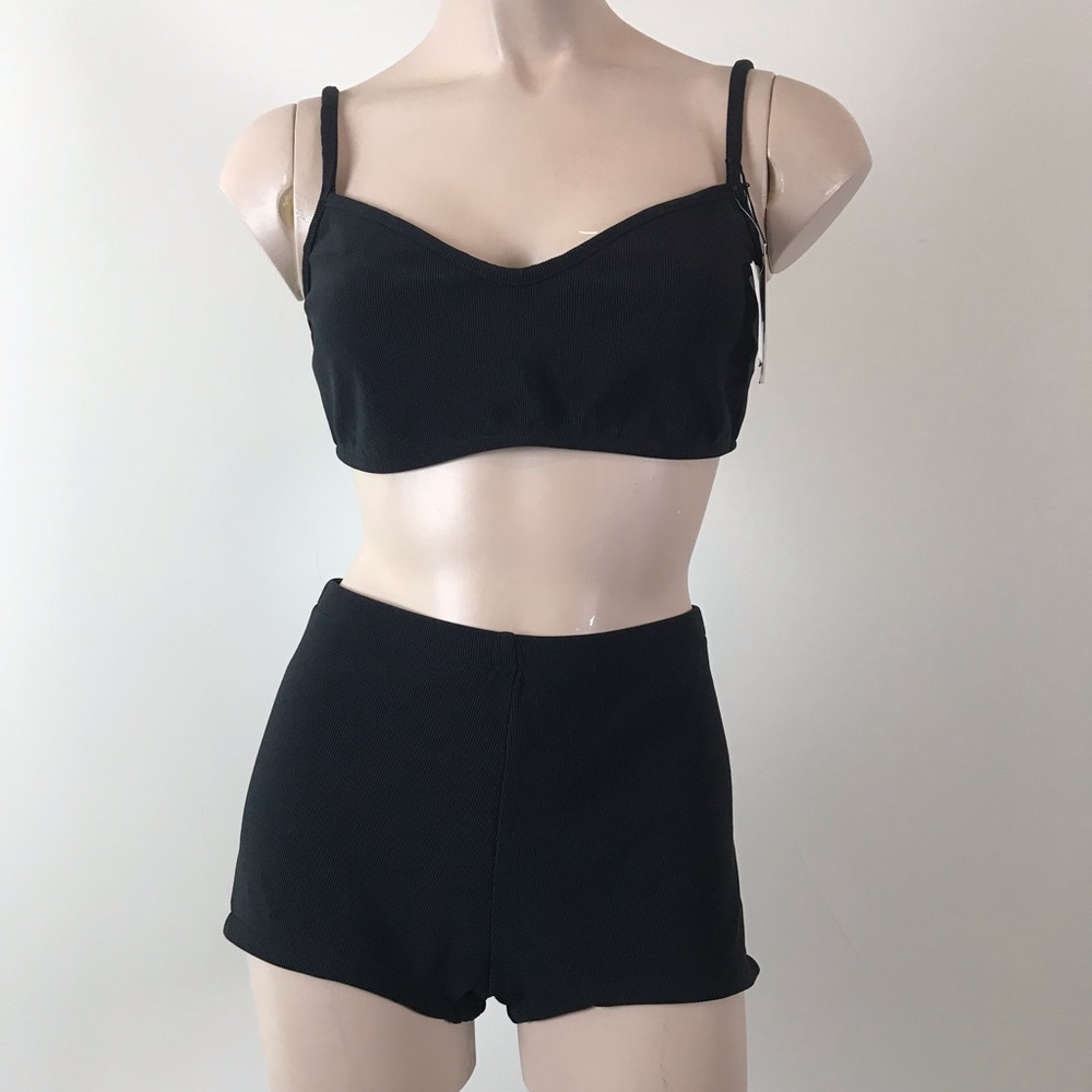NEW INC Black Retro Style 2 Piece Swimsuit Sz 14